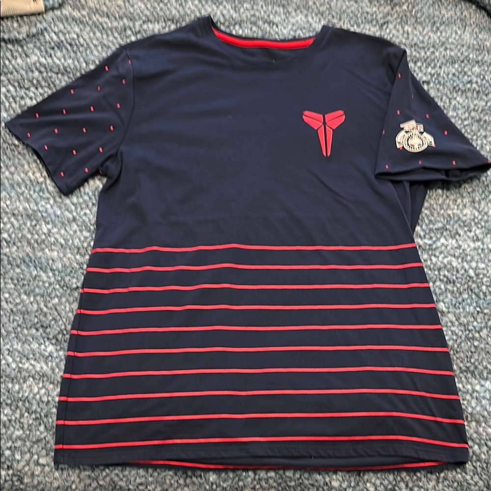 Blue and Red Short Sleeve Tee with Bold Stripes